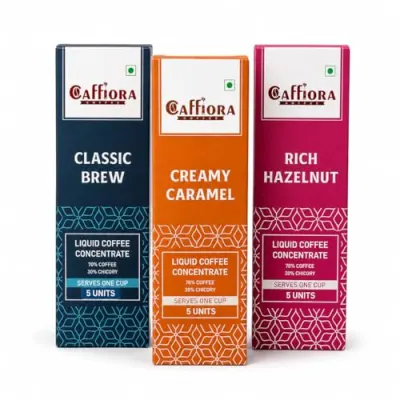 Caffiora Liquid Coffee Concentrate | Triple Flavour Combo | Classic Brew + Creamy Caramel + Rich Hazelnut | 15 Sachets (3 x 5 x 20ml) | Inst at ₹189