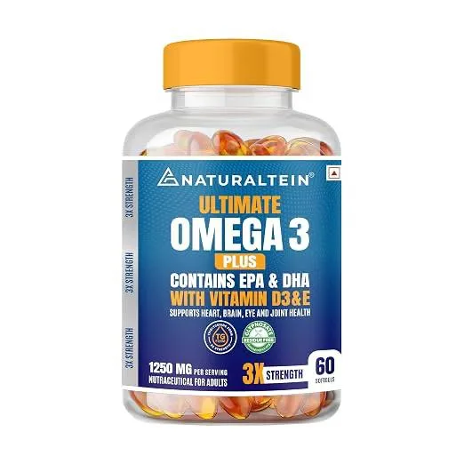 NATURALTEIN Ultimate Omega-3 plus Fish Oil 1250mg Capsules with vitamin D3 and E at ₹705