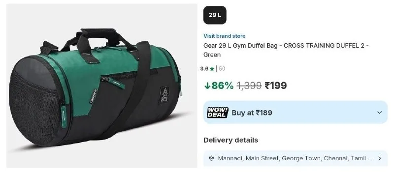 Gear Gym Duffel Bag 29L at ₹199