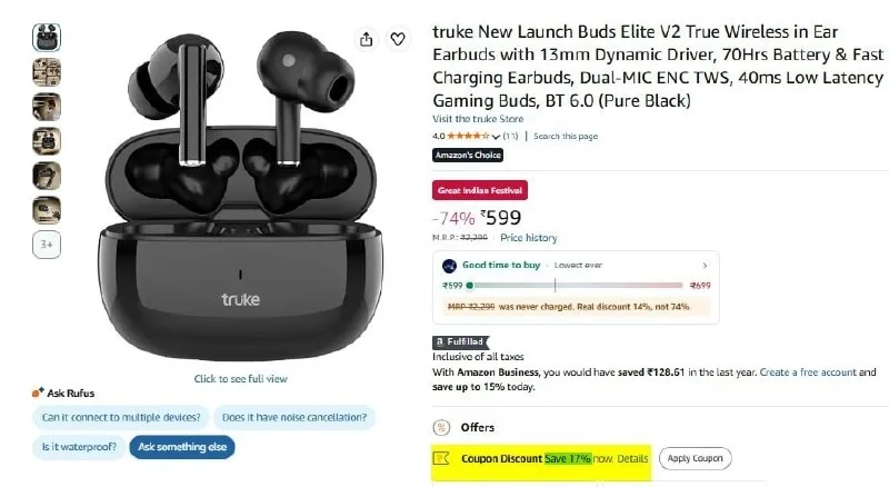 truke Buds Elite V2 True Wireless Earbuds at ₹497