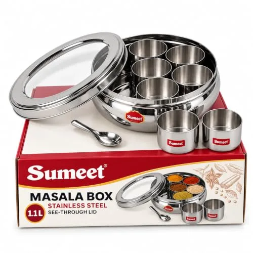 Sumeet Stainless Steel Belly Shape Masala Box, Small, Beige at ₹449