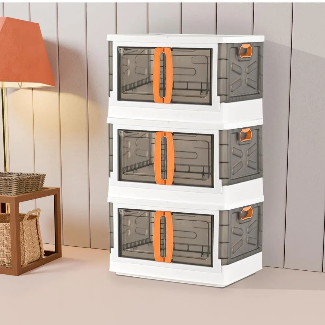 Arto Large Storage Containers Set of 3, 70L Folding Plastic Organizer Boxes at ₹3,509