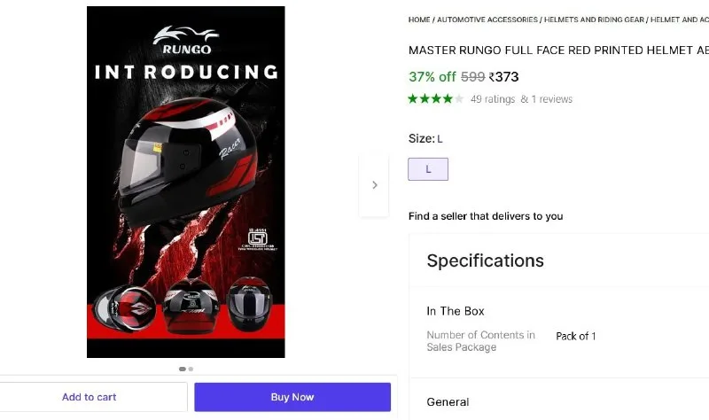 Motorbike Helmet (RED PRINTED) at ₹373