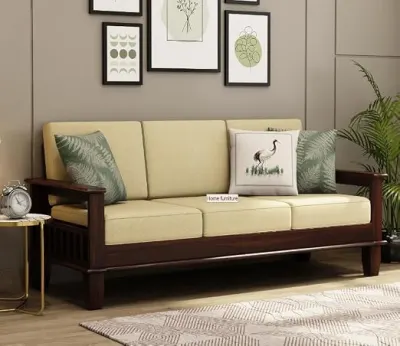 Home furniture Wooden Sofa Set for Living Room and Office 3 Three Seater Walnut Finish Natural Teak Finish at ₹11,999