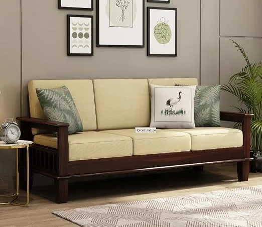 Home furniture Wooden Sofa Set for Living Room and Office 3 Three Seater Walnut Finish Natural Teak Finish at ₹11,999