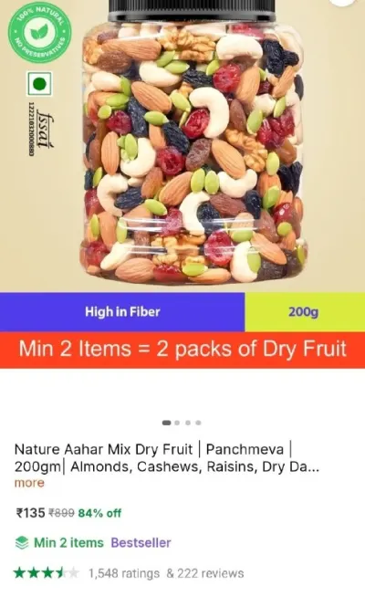 Nature Aahar Mix Dry Fruit, 200gm at ₹135