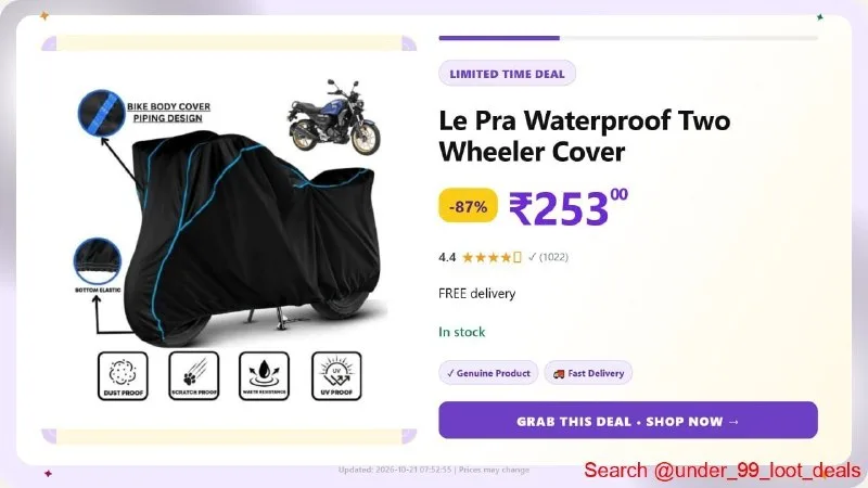 LE PRA Waterproof Two Wheeler Cover at ₹253