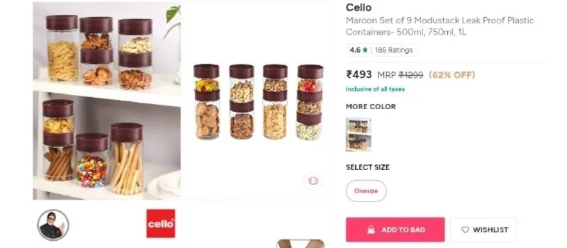 Cello Maroon Set of 9 Modustack Leak Proof Plastic Containers- 500ml, 750ml, 1L at ₹493
