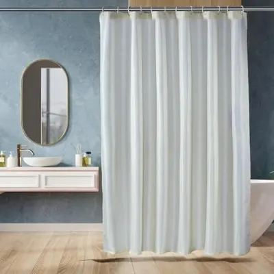 Amazon Basics Shower Curtain 7 Feet | Waterproof Bathroom Curtain | PVC-Free, No Plastic Smell | Machine Washable Fabric | Off-White | 6ft W at ₹493
