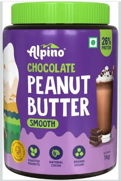 ALPINO Chocolate Peanut Butter Smooth 1kg - Roasted Peanuts, Chocolate Paste & Brown Sugar at ₹276