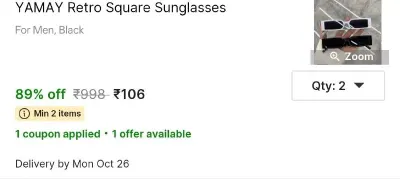 YAMAY Retro Square Sunglasses at ₹106