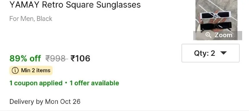 YAMAY Retro Square Sunglasses at ₹106