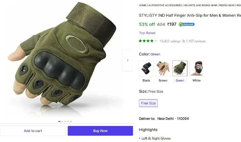Half Finger Anti-Slip Gloves at ₹197