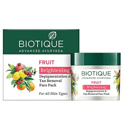 Biotique Fruit Brightening Depigmentation and Tan Removal Face Pack| Ayurvedic and Organically Pure| Tan Removal Face Pack for All Skin Type at ₹105