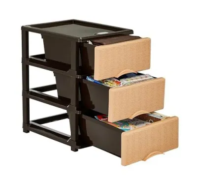 Solimo Premium Plastic Multipurpose Modular Drawer for Home and Office - Small (3 Racks, Brown & Beige, Rattan Design) at ₹793