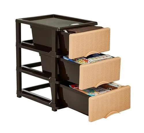 Solimo Premium Plastic Multipurpose Modular Drawer for Home and Office - Small (3 Racks, Brown & Beige, Rattan Design) at ₹793