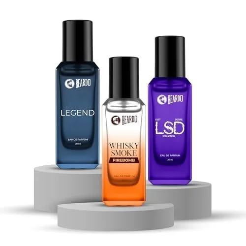 Beardo The Legendary Flame Trio- LSD,Legend & Whisky Smoke Firebomb Perfume for Men (20ml x 3) | Long Lasting Fragrance | Long Lasting Perfu at ₹169