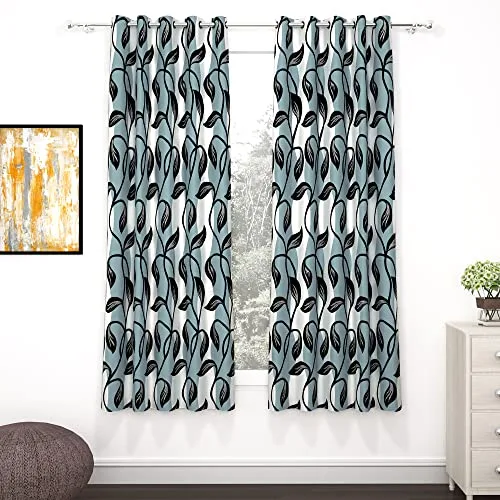 Window Curtains 5 Feet Set of 2, Floral Black at ₹189