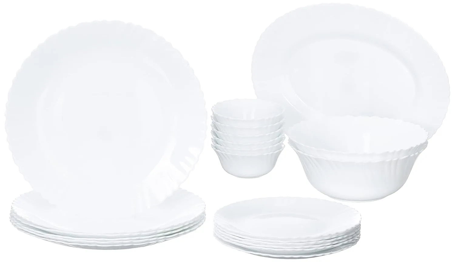 Larah by Borosil Fluted Series Snow Opalware Dinner Set at ₹1,250