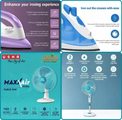 Grab : Upto 42% OFF On Usha Iron & Table Fan