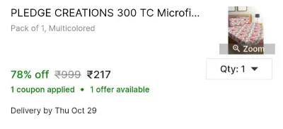 PLEDGE CREATIONS 300 TC Microfiber Double Floral Bedsheet at ₹217