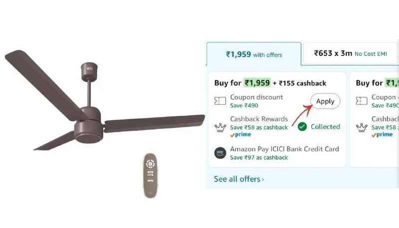 Havells REO BLDC 1200MM 5 Star Rated Ceiling Fan| Air Flow: 220 CMM| Speed: 350 RPM|Watt: 33W| Reverse at ₹2,449