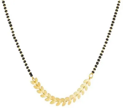 Gold Plated Leaf Design Black Bead Mangalsutra for Women | S at ₹99