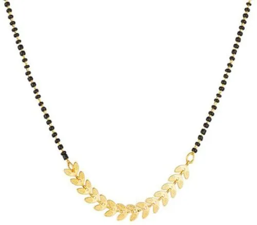Gold Plated Leaf Design Black Bead Mangalsutra for Women | S at ₹99