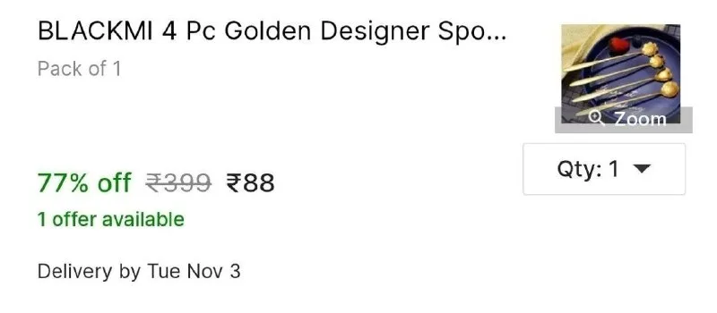 4 Pc Golden Designer Spoon Set at ₹88