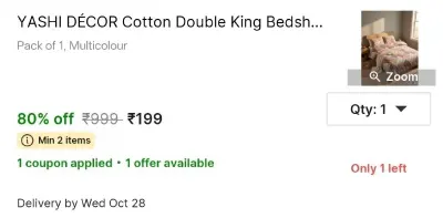 YASHI DÉCOR Cotton Double King Bedsheet at ₹199