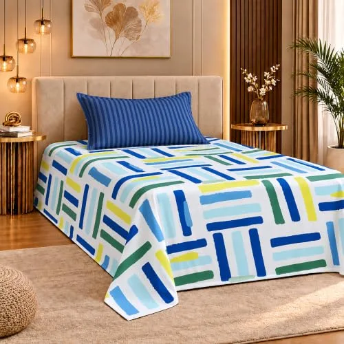 Home Stylish 280 TC Floral Print Ezyption Cotton 1 Single Bedsheet with 1 Pillow Cover Firozi Blue at ₹98