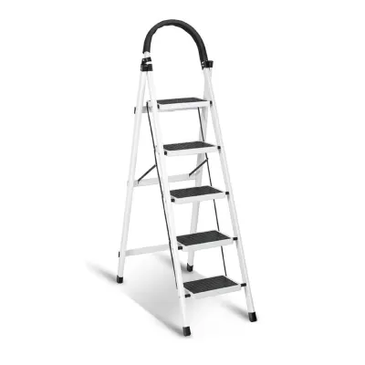 Sulfar Foldable 5-Step Ladder With Wide Anti-Slip Pedal - Sturdy Steel Folding Step Stool at ₹1,801