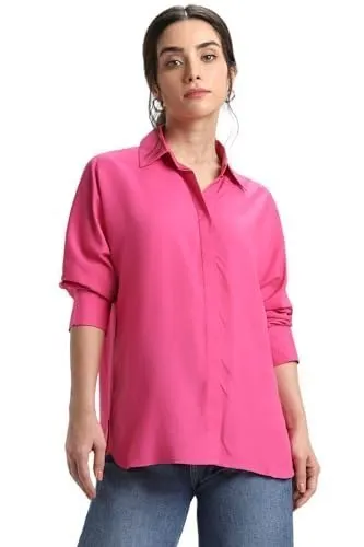 DL Woman Women's Oversized Viscose Modal Shirt, Relaxed Fit Solid at ₹279