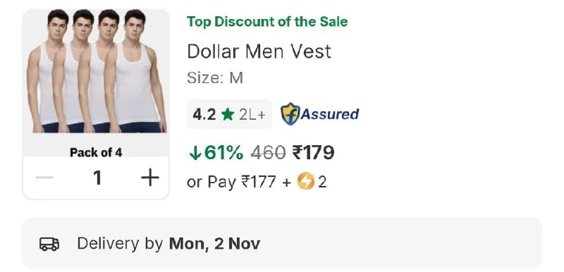 Dollar Men Vest - 4 Pcs at ₹179