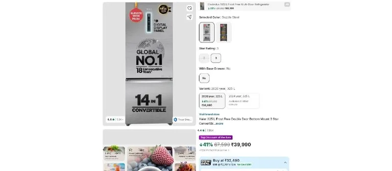 Haier 325 L Frost Free Double Door Refrigerator at ₹32,490