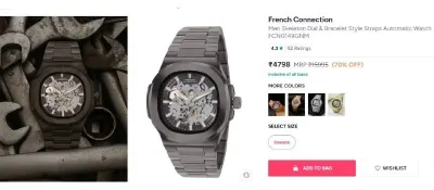 French Connection Men Skeleton Dial & Bracelet Style Straps Automatic Watch at ₹4,798