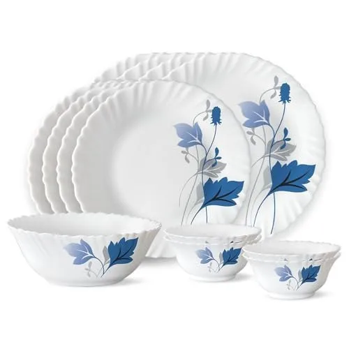 Larah by Borosil Fluted Series Ageria Opalware Dinner Set | 13 Piece for Family of 4 | Microwave & Dishwasher Safe | Bone-Ash Free at ₹665