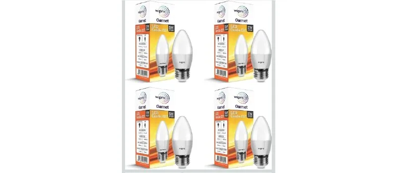 wipro Garnet 5 W E27 Base Frosted Candle LED Bulb (Pack of 4) at ₹474