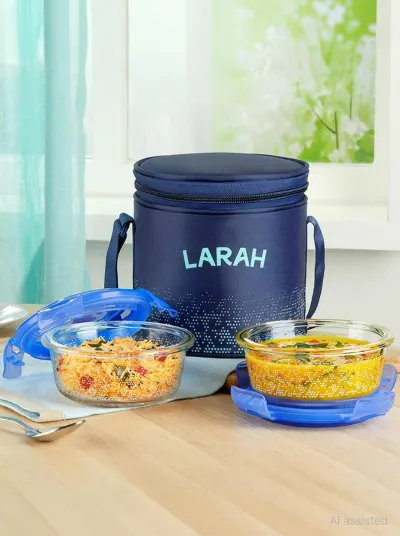 Larah by Borosil Speckle Blue Borosilicate Glass Lunchbox at ₹275
