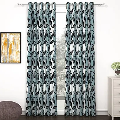 Door Curtains 9 Feet Set of 2, Floral Black & White at ₹249