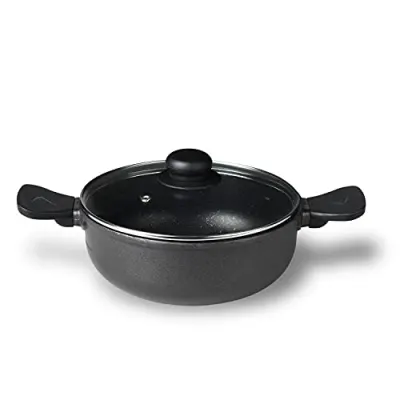 BERGNER Senator Diecast Aluminium Non-Stick Kadai with Glass Lid (Black, Diameter- 24cm, 4 L) at ₹490