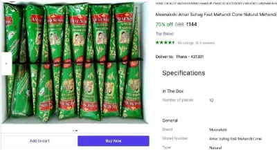 Natural Mehendi Cone (Pack of 12) at ₹144