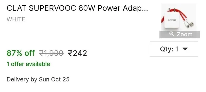 CLAT SUPERVOOC 80W Power Adapter Super Fast Charger For All Protocol axzc 6 A Mobile Charger at ₹242