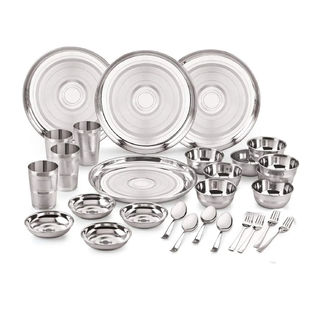 Neelam Stainless Steel 24 Gauge, Diamond Touch 28 Pieces Solid Dinner Set at ₹1,382