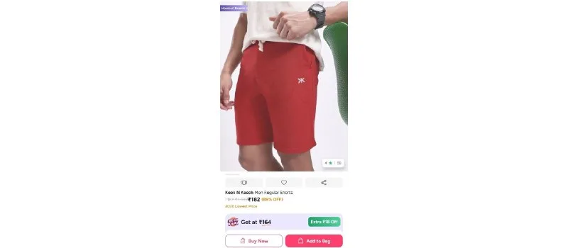 Kook N Keech Men Regular Shorts at ₹182