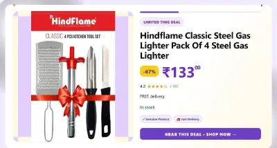Hindflame Classic Steel Gas Lighter Pack of 4 Steel Gas Lighter at ₹133