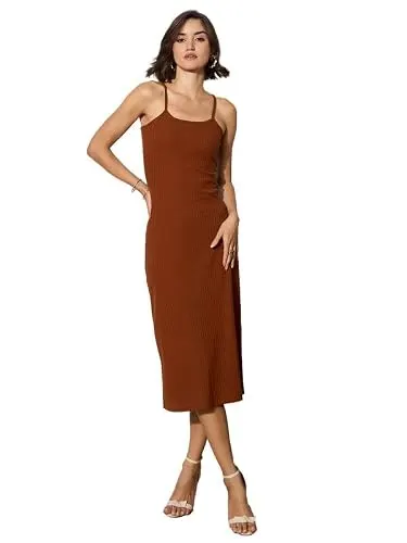 barcino Black Rib Strappy Slip-on Dress at ₹179
