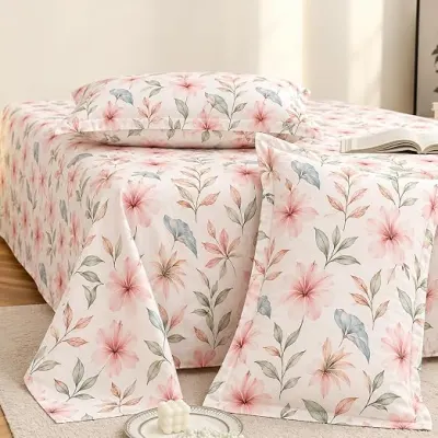 BSB HOME 100% Cotton CloudTouch Double Bed Bedsheet Set | 144 TC Soft & Breathable | Baby Pink & Pastel Floral Design with 2 Pillow Covers | at ₹188