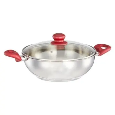Solimo Stainless Steel Impact Bottom Kadhai with Glass Lid (26 cm) | Gas Stove and Induction Compatible | Ergonomic Handle | Dishwasher Safe at ₹686