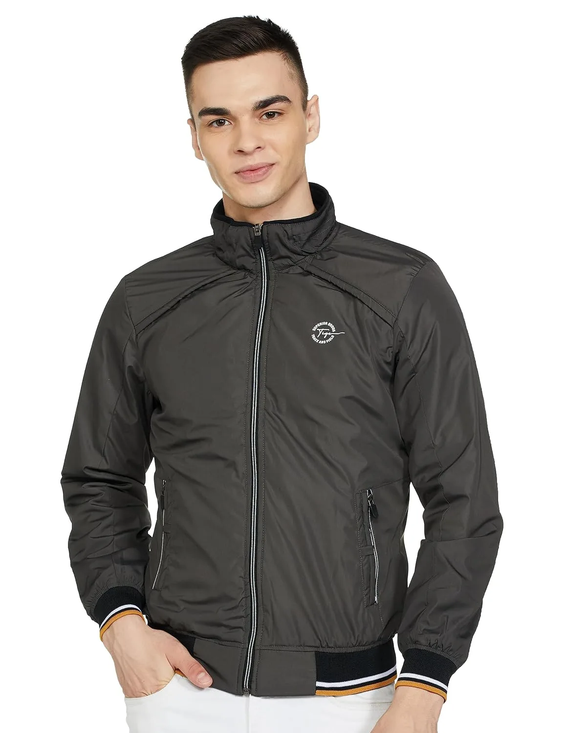 THE INDIAN GARAGE CO Men's Slim Fit Solid Bomber Jackets at ₹619